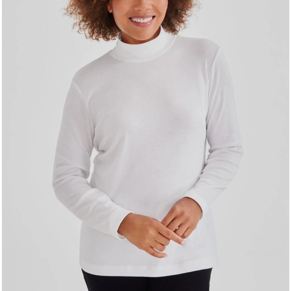 Style & Co Women's Cotton Mock Neck Long-Sleeve Tee White L